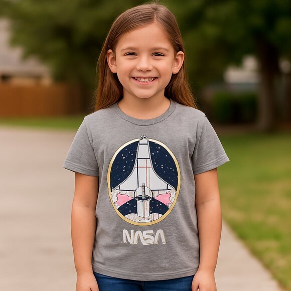 Mighty Fine NASA Graphic Tee Short Sleeve Crew Neck Heather Grey Size Medium - Picture 2 of 11